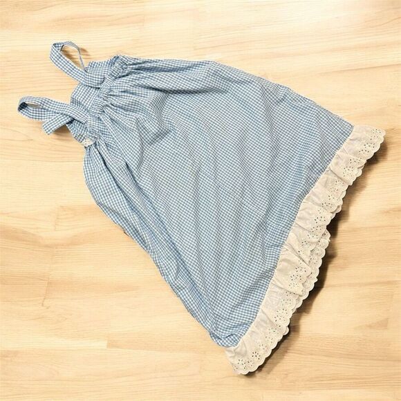 Vintage Blue Checkered Gingham Button Babydoll Dress 12 Cottage Dorothy - Picture 4 of 7